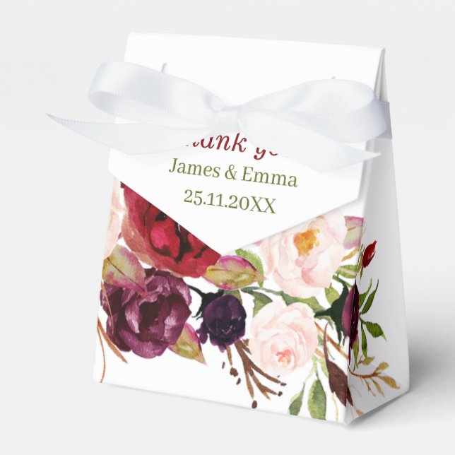 Elegant Floral Personalised Wedding Favour Box (Front Side)