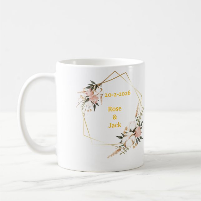 Elegant Floral Personalised Wedding Mug - Custom  (Left)