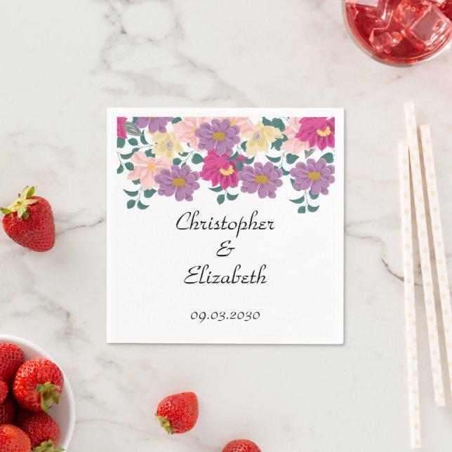 Elegant Floral Personalised Wedding Napkin (Insitu)