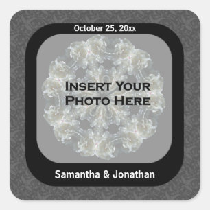 Elegant Floral Personalised Wedding Photo  Square Sticker