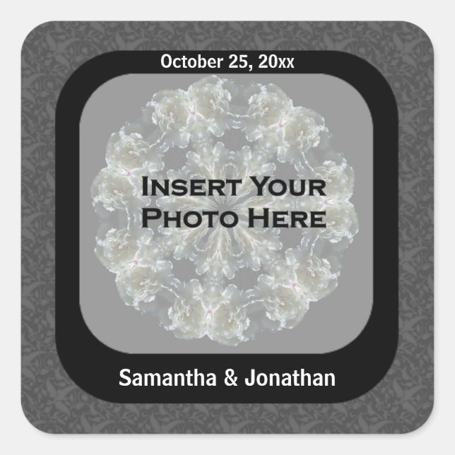 Elegant Floral Personalised Wedding Photo  Square Sticker (Front)