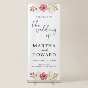 Elegant Floral Personalised Wedding Welcome Retractable Banner