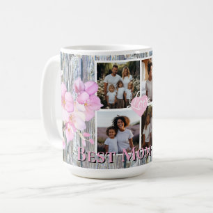 Elegant floral Personalized 4 photo Best Mom  Coffee Mug