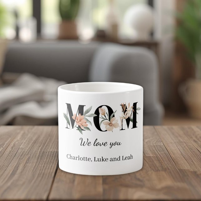 Elegant Floral Personalized Mom Espresso Mug (Creator Uploaded)