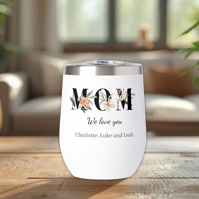 Elegant Floral Personalized Mom Wine Tumbler (Creator Uploaded)