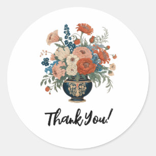 Elegant Floral Personalized Thank You Classic Round Sticker