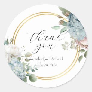 Elegant Floral Personalized “Thank You” Wedding Classic Round Sticker
