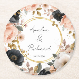Elegant Floral Personalized Wedding Coasters