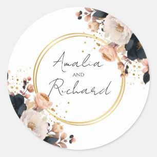 Elegant Floral Personalized Wedding Sticker
