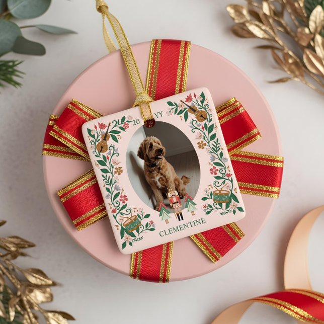 Elegant Floral Pet Photo Christmas Nutcracker Ceramic Ornament (Elegant Floral Pet Photo Christmas Nutcracker Ceramic Ornament)