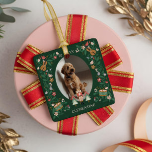 Elegant Floral Pet Photo Christmas Nutcracker Ceramic Ornament