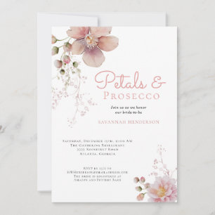 Elegant Floral Petals and Prosecco Bridal Shower Invitation