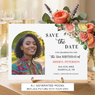 Elegant Floral Photo 31st Birthday Party Save The Date