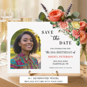 Elegant Floral Photo 35th Birthday Party Save The Date