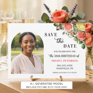 Elegant Floral Photo 38th Birthday Party Save The Date