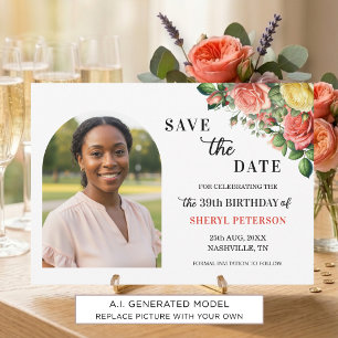 Elegant Floral Photo 39th Birthday Party Save The Date