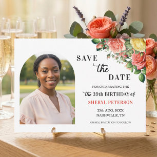 Elegant Floral Photo 39th Birthday Party  Save The Date