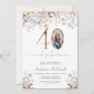 Elegant Floral Photo 40th Birthday Invitation