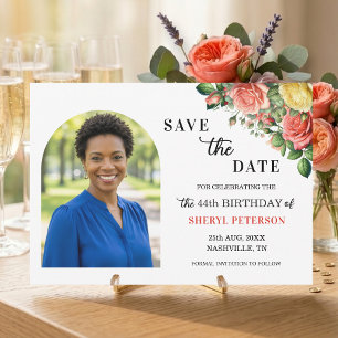Elegant Floral Photo 44th Birthday Party  Save The Date