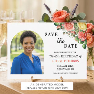 Elegant Floral Photo 45th Birthday Party Save The Date