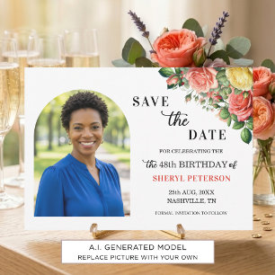Elegant Floral Photo 48th Birthday Party Save The Date