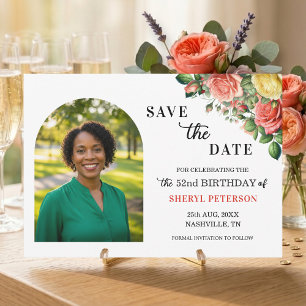 Elegant Floral Photo 52nd Birthday Party  Save The Date