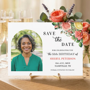 Elegant Floral Photo 55th Birthday Party  Save The Date