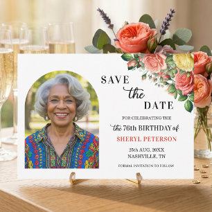 Elegant Floral Photo 76th Birthday Party  Save The Date