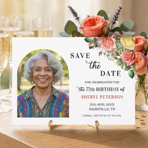 Elegant Floral Photo 77th Birthday Party  Save The Date