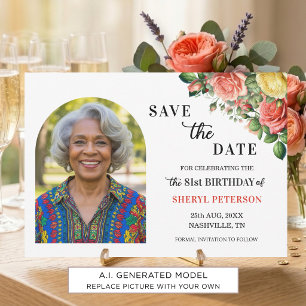 Elegant Floral Photo 81st Birthday Party Save The Date