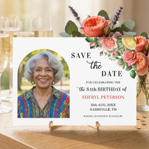 Elegant Floral Photo 84th Birthday Party  Save The Date