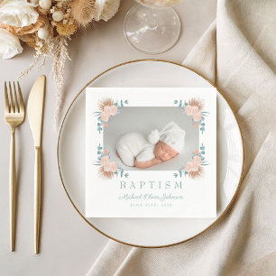 Elegant Floral Photo Baptism Napkin