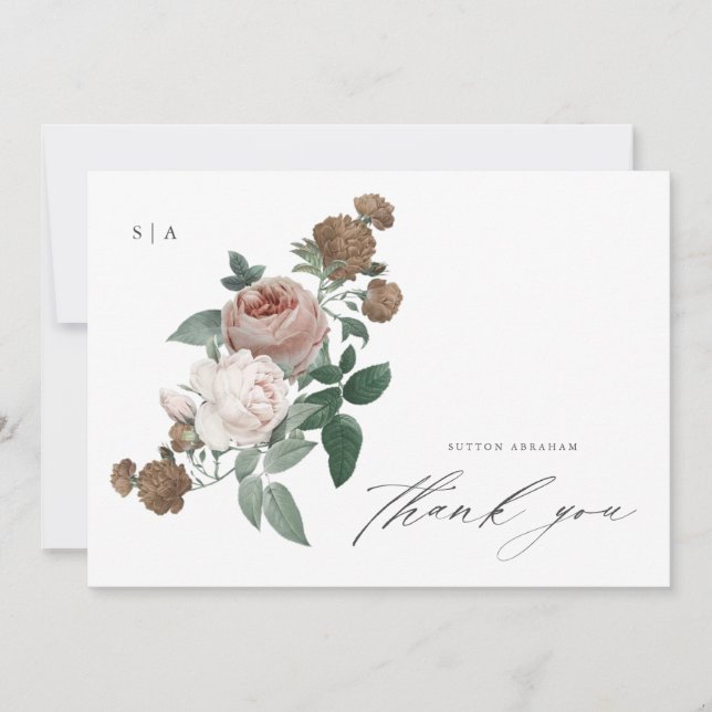 Elegant Floral Photo Baptism Thank You Card (Front)