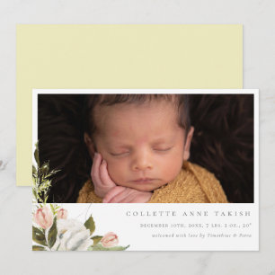 Elegant Floral Photo Birth Announcement