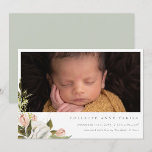Elegant Floral Photo Birth Announcement