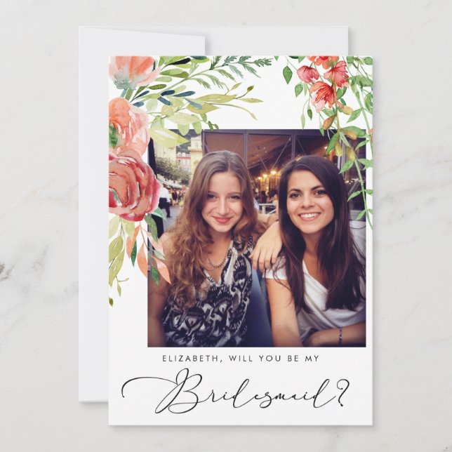 Elegant Floral Photo Bridesmaid Proposal Invitation (Front)