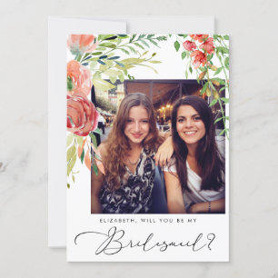 Elegant Floral Photo Bridesmaid Proposal Invitation