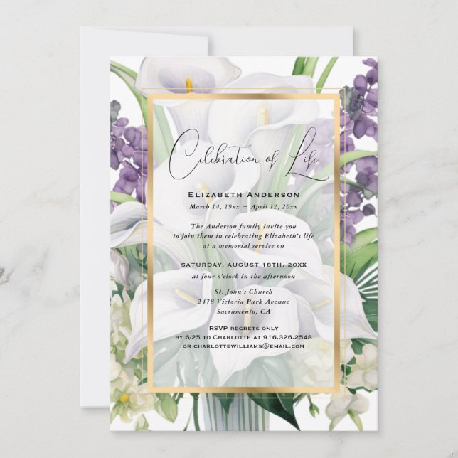 Elegant Floral Photo Celebration of Life Invitation (Front)