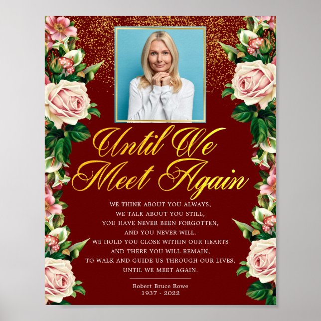Elegant Floral Photo Elegant Funeral Poem Sign (Front)