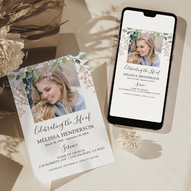 Elegant Floral Photo Funeral | Memorial Invitation (Creator Uploaded)