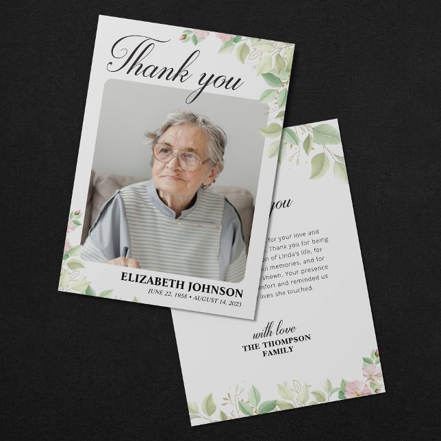 Elegant Floral Photo Funeral Memorial Thank You Card (Creator Uploaded)