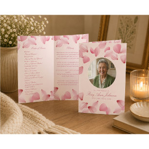 Elegant Floral Photo Funeral Order of Service Card
