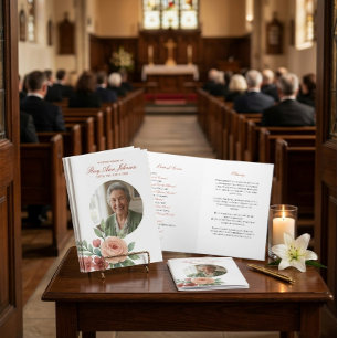 Elegant Floral Photo Funeral Order of Service Card