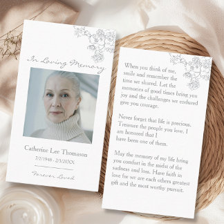 Elegant Floral Photo Funeral Prayer Card