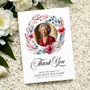 Elegant Floral Photo Funeral  Thank You Card