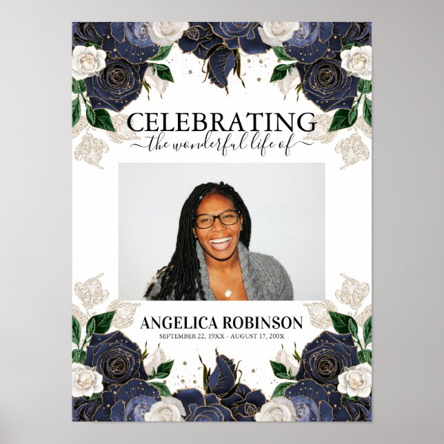 Elegant Floral Photo Funeral Welcome Sign Poster (Front)