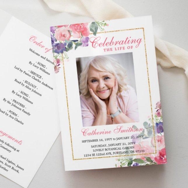 Elegant Floral Photo Memorial Funeral Program Programme (Creator Uploaded)