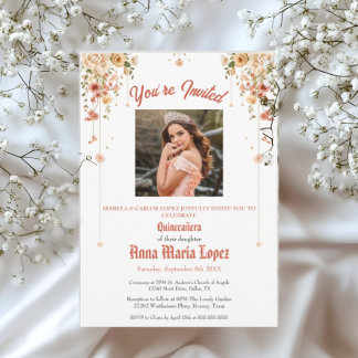 Elegant Floral Photo Mis Quince Quinceañera 15th Acrylic Invitations
