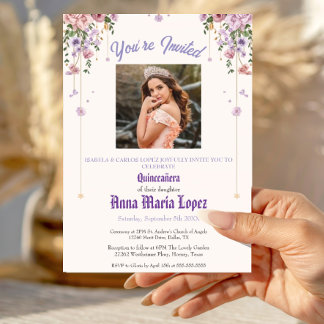 Elegant Floral Photo Mis Quince Quinceañera 15th Acrylic Invitations