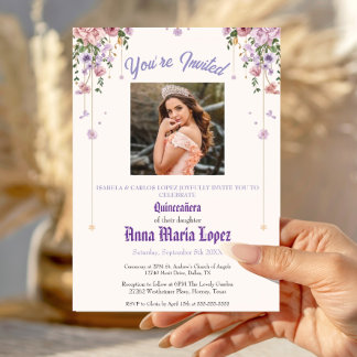 Elegant Floral Photo Mis Quince Quinceañera 15th Invitation